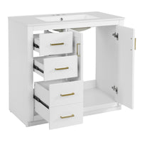 VanityFus 36-in White Bathroom Vanity Undermount Single Sink Combo with Ceramic Top 2 Soft Close Doors 3 Drawers