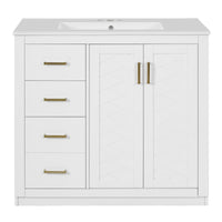 VanityFus 36-in White Bathroom Vanity Undermount Single Sink Combo with Ceramic Top 2 Soft Close Doors 3 Drawers