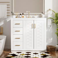 VanityFus 36-in White Bathroom Vanity Undermount Single Sink Combo with Ceramic Top 2 Soft Close Doors 3 Drawers
