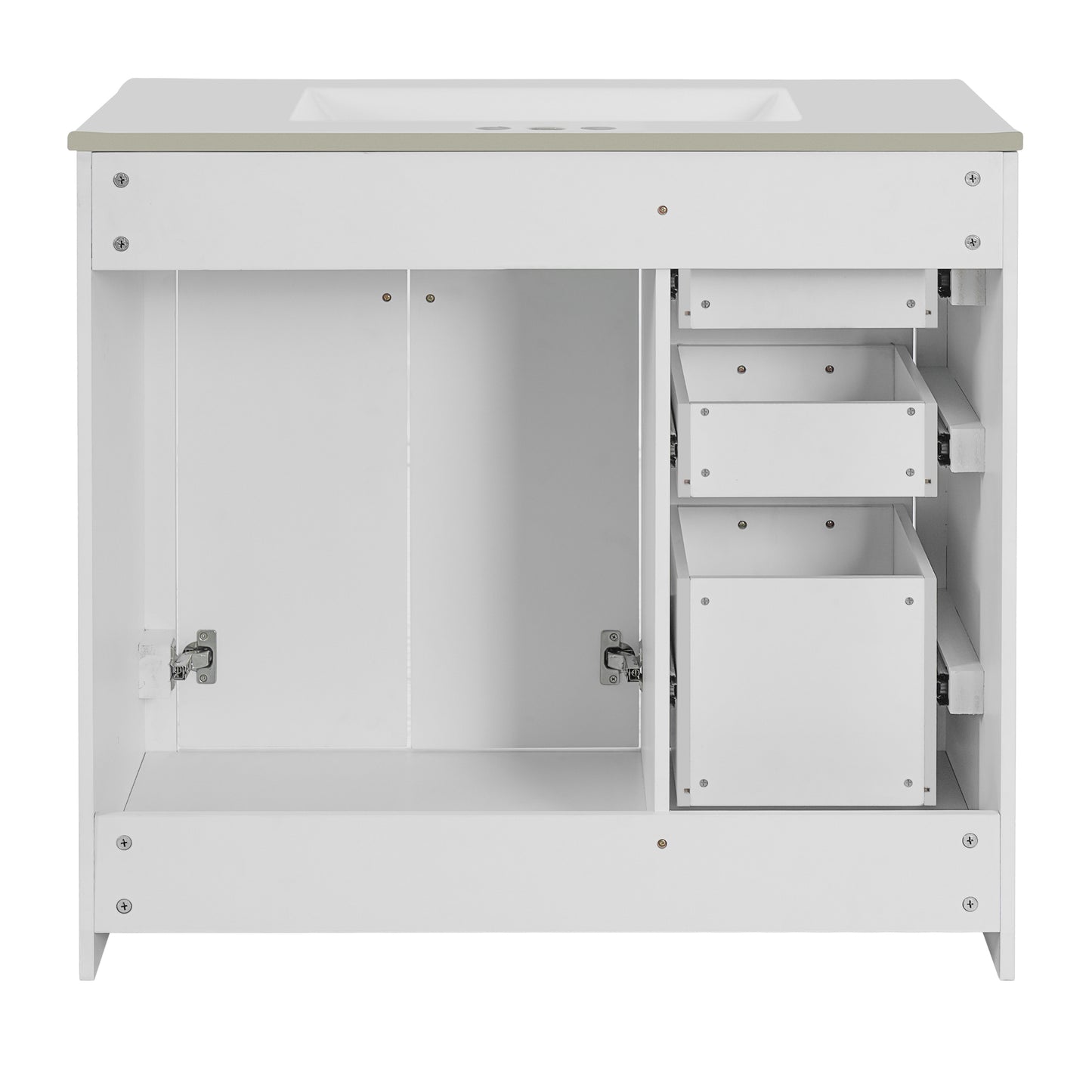 VanityFus 36-in White Bathroom Vanity Undermount Single Sink Combo with Ceramic Top 2 Soft Close Doors 3 Drawers