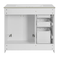 VanityFus 36-in White Bathroom Vanity Undermount Single Sink Combo with Ceramic Top 2 Soft Close Doors 3 Drawers