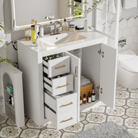 VanityFus 36-in White Bathroom Vanity Undermount Single Sink Combo with Ceramic Top 2 Soft Close Doors 3 Drawers