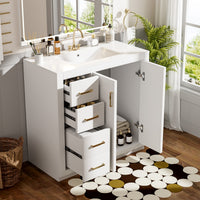 VanityFus 36-in White Bathroom Vanity Undermount Single Sink Combo with Ceramic Top 2 Soft Close Doors 3 Drawers