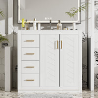 VanityFus 36-in White Bathroom Vanity Undermount Single Sink Combo with Ceramic Top 2 Soft Close Doors 3 Drawers
