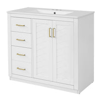 VanityFus 36-in White Bathroom Vanity Undermount Single Sink Combo with Ceramic Top 2 Soft Close Doors 3 Drawers