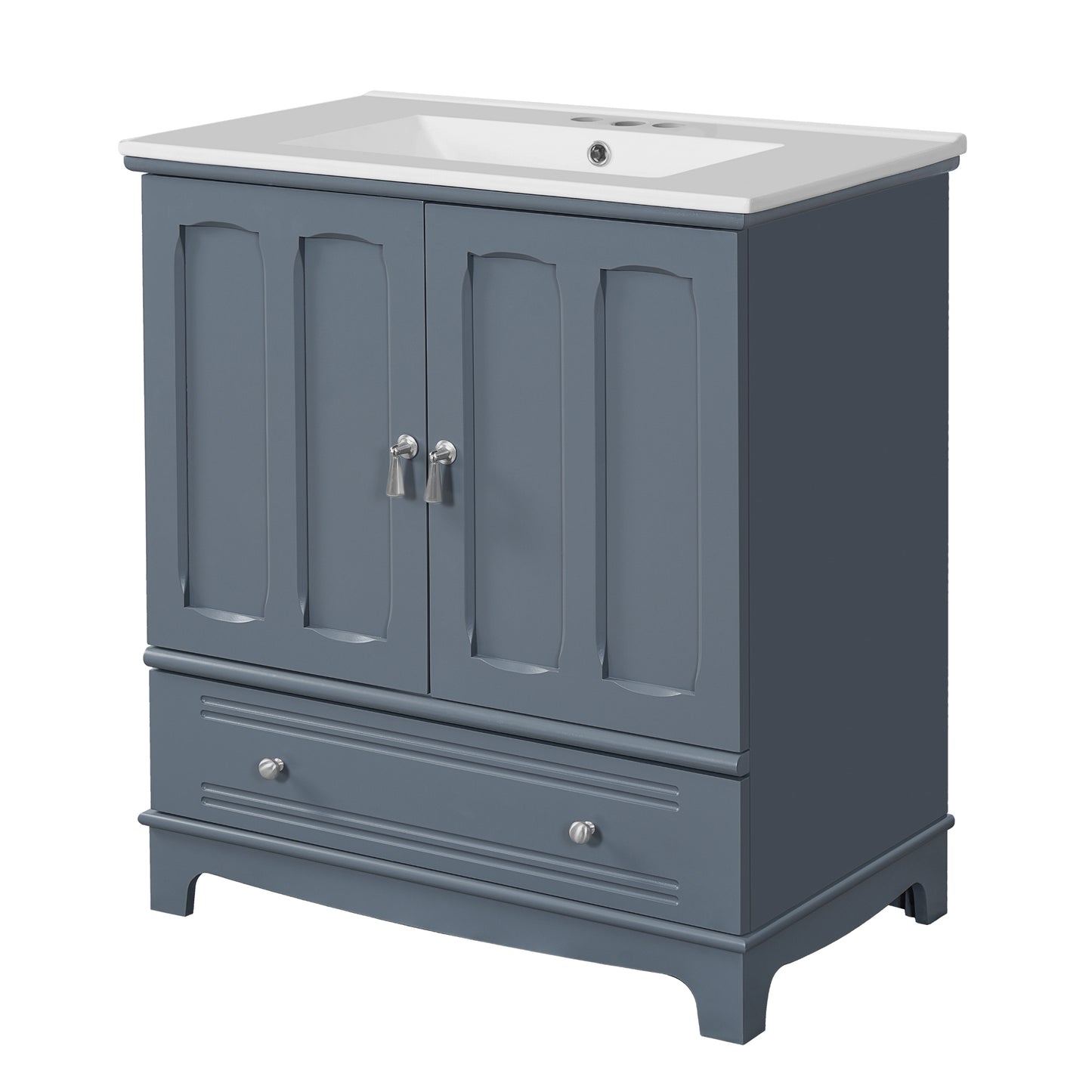 VanityFus 30-in Blue Single Sink Bathroom Vanity with Ceramic Top Undermount 2 Soft-Closing Doors 1 Drawer Adjustable Shelves
