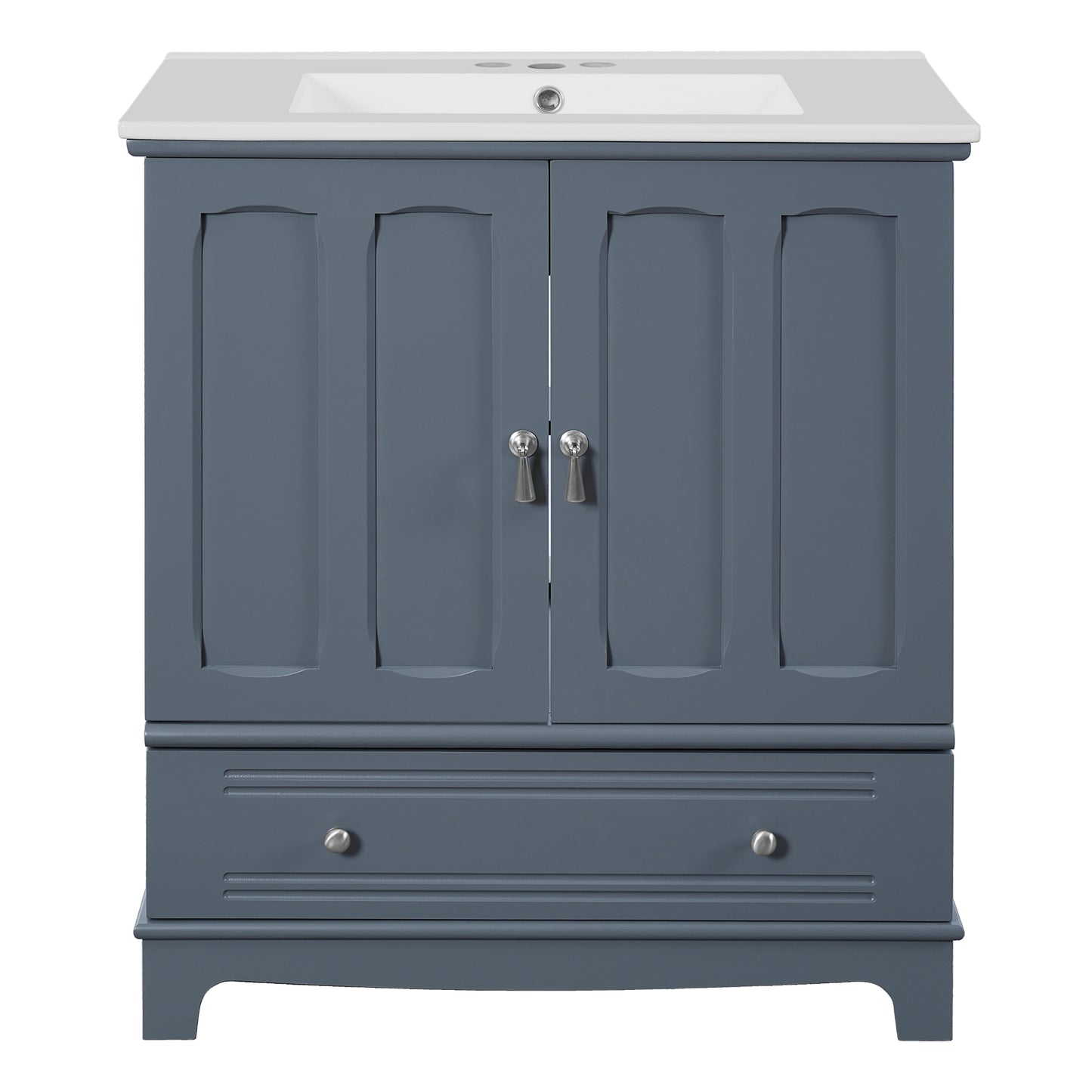 VanityFus 30-in Blue Single Sink Bathroom Vanity with Ceramic Top Undermount 2 Soft-Closing Doors 1 Drawer Adjustable Shelves