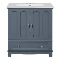 VanityFus 30-in Blue Single Sink Bathroom Vanity with Ceramic Top Undermount 2 Soft-Closing Doors 1 Drawer Adjustable Shelves