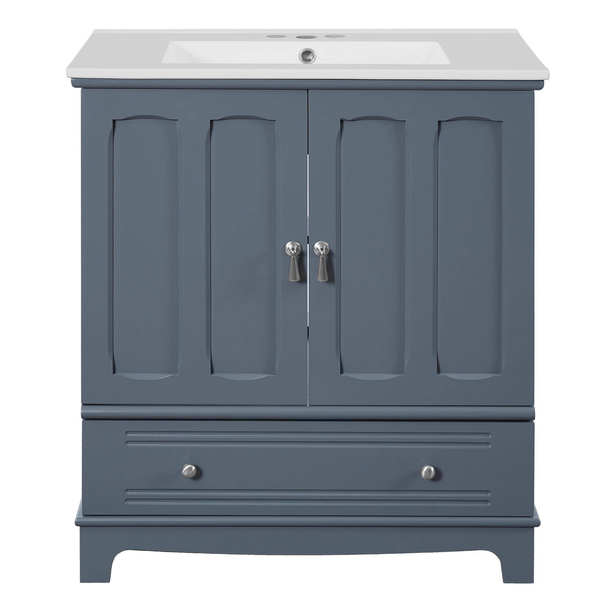 VanityFus 30-in Blue Single Sink Bathroom Vanity with Ceramic Top Undermount 2 Soft-Closing Doors 1 Drawer Adjustable Shelves