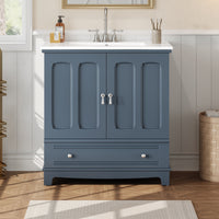 VanityFus 30-in Blue Single Sink Bathroom Vanity with Ceramic Top Undermount 2 Soft-Closing Doors 1 Drawer Adjustable Shelves