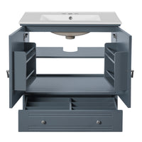 VanityFus 30-in Blue Single Sink Bathroom Vanity with Ceramic Top Undermount 2 Soft-Closing Doors 1 Drawer Adjustable Shelves