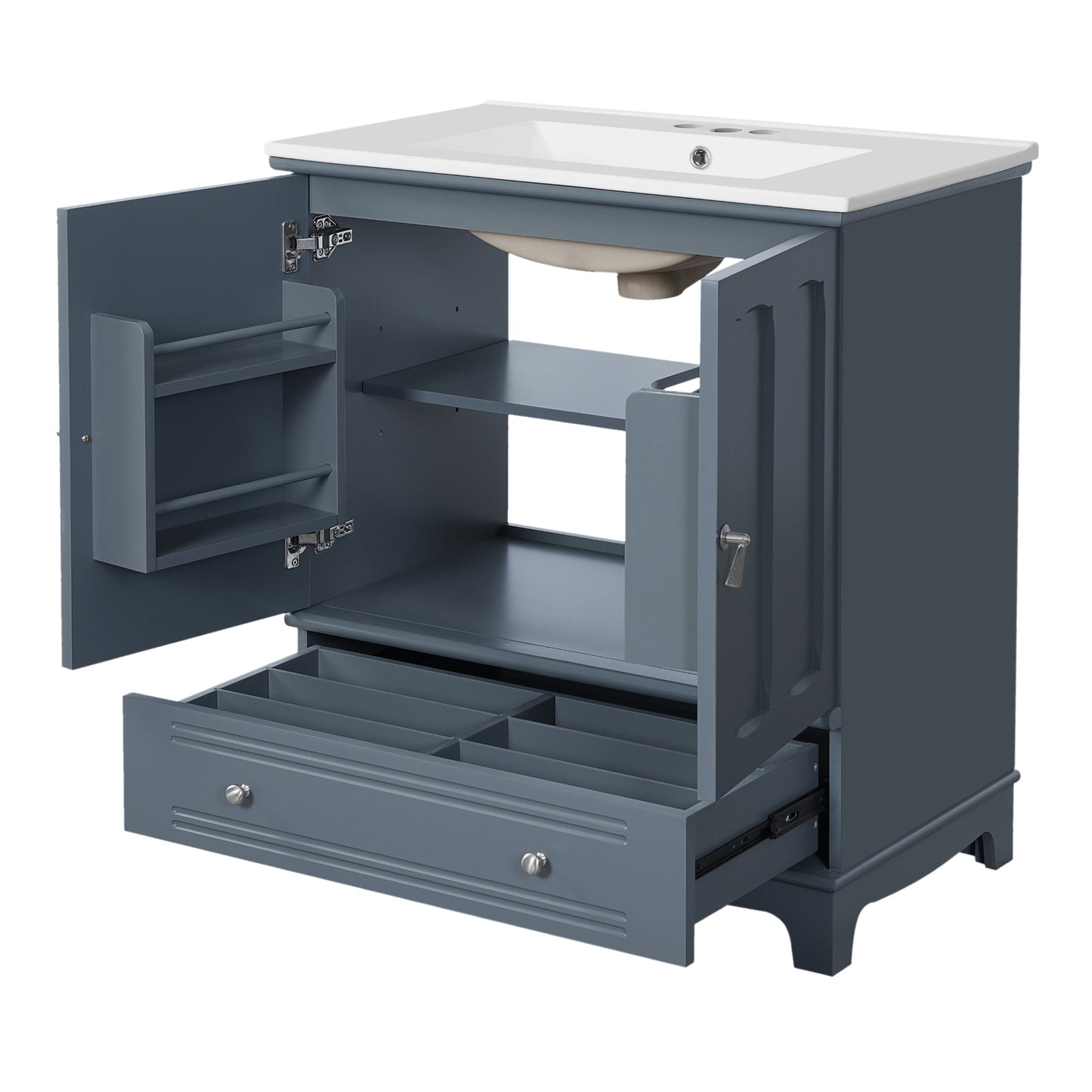 VanityFus 30-in Blue Single Sink Bathroom Vanity with Ceramic Top Undermount 2 Soft-Closing Doors 1 Drawer Adjustable Shelves