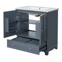 VanityFus 30-in Blue Single Sink Bathroom Vanity with Ceramic Top Undermount 2 Soft-Closing Doors 1 Drawer Adjustable Shelves