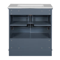 VanityFus 30-in Blue Single Sink Bathroom Vanity with Ceramic Top Undermount 2 Soft-Closing Doors 1 Drawer Adjustable Shelves