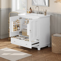VanityFus 30-in White Single Sink Bathroom Vanity with Ceramic Top Undermount 2 Soft-Closing Doors 1 Drawer Adjustable Shelves