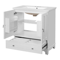 VanityFus 30-in White Single Sink Bathroom Vanity with Ceramic Top Undermount 2 Soft-Closing Doors 1 Drawer Adjustable Shelves