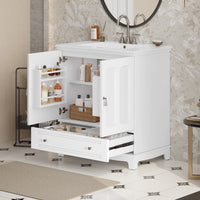 VanityFus 30-in White Single Sink Bathroom Vanity with Ceramic Top Undermount 2 Soft-Closing Doors 1 Drawer Adjustable Shelves