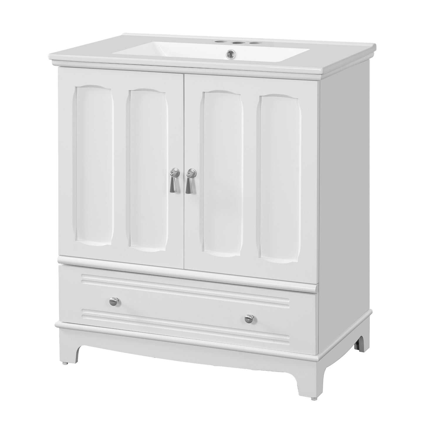 VanityFus 30-in White Single Sink Bathroom Vanity with Ceramic Top Undermount 2 Soft-Closing Doors 1 Drawer Adjustable Shelves