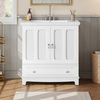 VanityFus 30-in White Single Sink Bathroom Vanity with Ceramic Top Undermount 2 Soft-Closing Doors 1 Drawer Adjustable Shelves