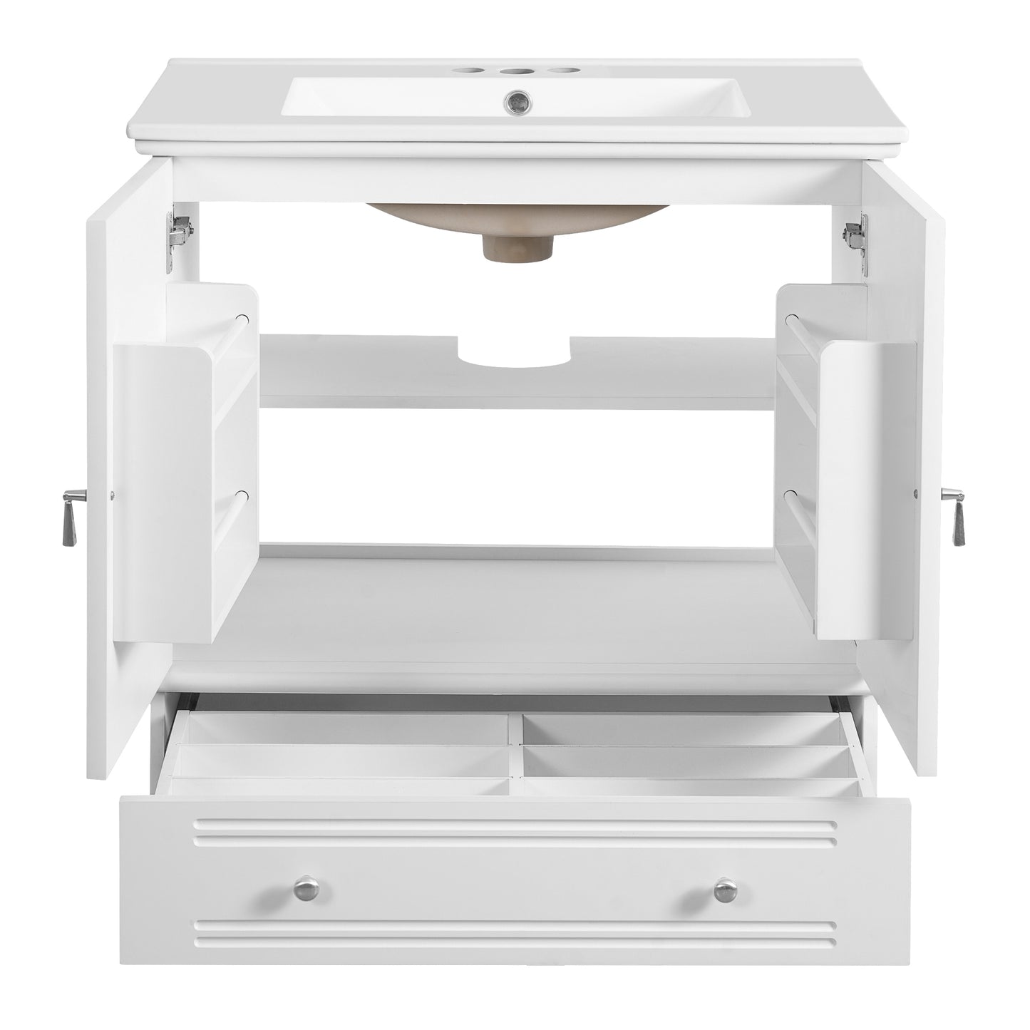 VanityFus 30-in White Single Sink Bathroom Vanity with Ceramic Top Undermount 2 Soft-Closing Doors 1 Drawer Adjustable Shelves