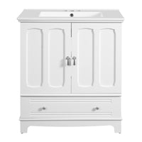VanityFus 30-in White Single Sink Bathroom Vanity with Ceramic Top Undermount 2 Soft-Closing Doors 1 Drawer Adjustable Shelves