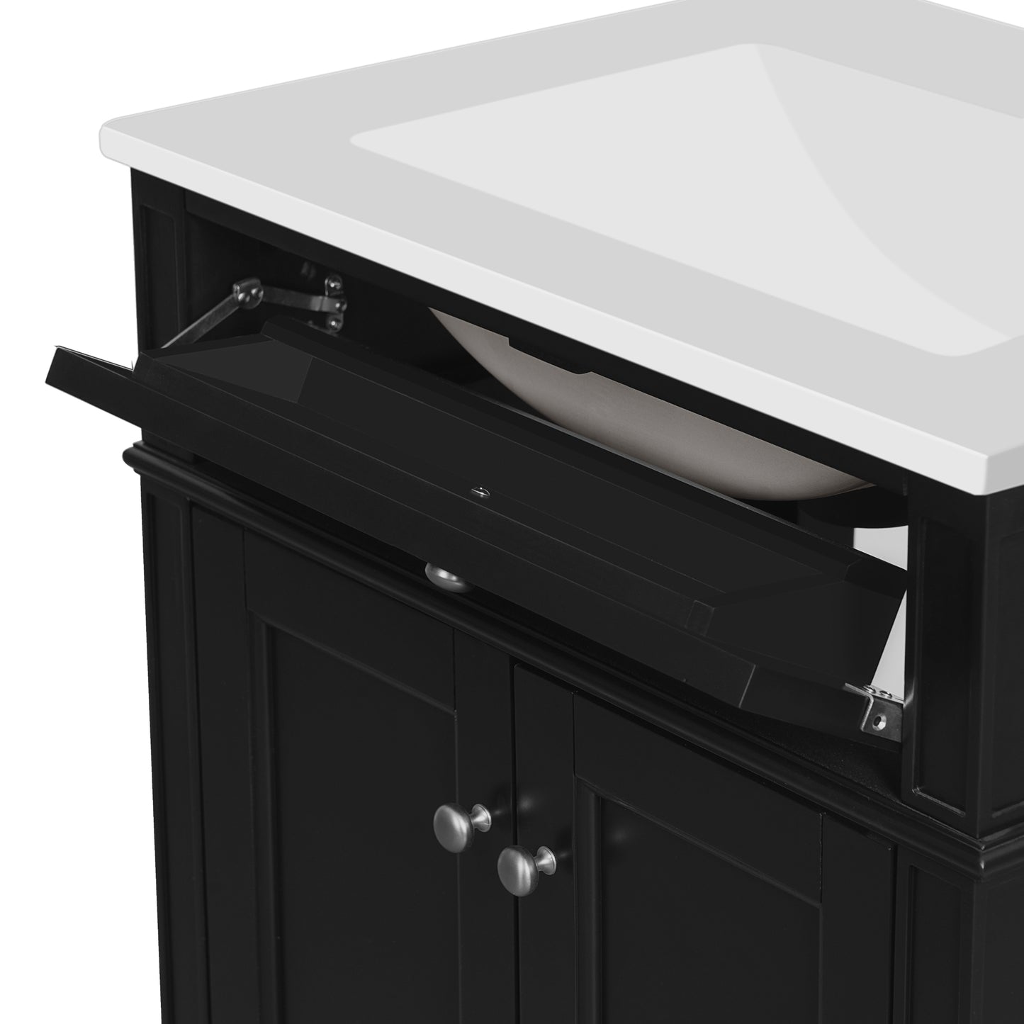 VanityFus 24-in Black Bathroom Vanity Undermount Single Sink Combo with 2 Soft Close with Ceramic Tops 1 Drawer Adjustable Shelves