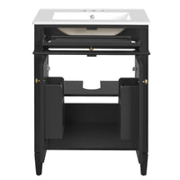 VanityFus 24-in Black Bathroom Vanity Undermount Single Sink Combo with 2 Soft Close with Ceramic Tops 1 Drawer Adjustable Shelves
