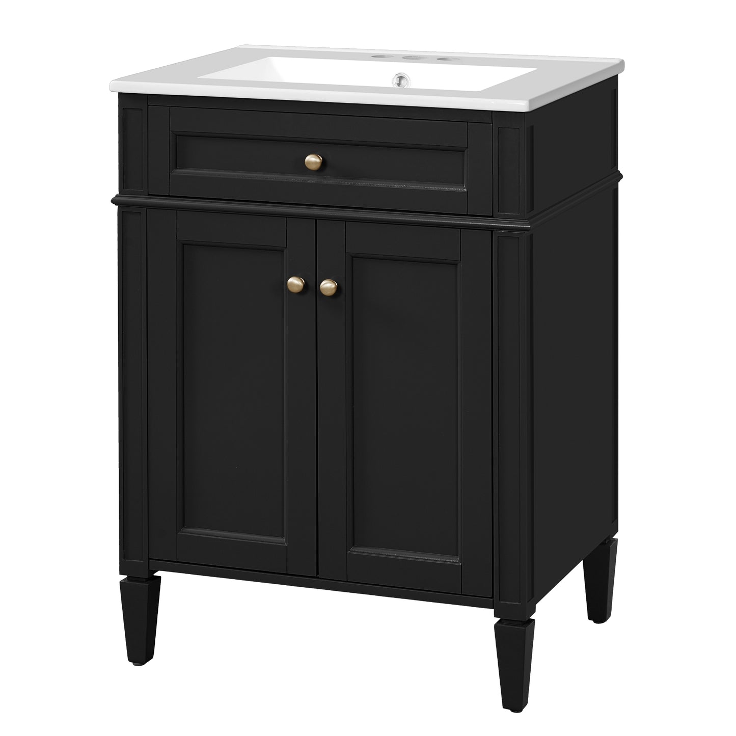 VanityFus 24-in Black Bathroom Vanity Undermount Single Sink Combo with 2 Soft Close with Ceramic Tops 1 Drawer Adjustable Shelves