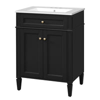 VanityFus 24-in Black Bathroom Vanity Undermount Single Sink Combo with 2 Soft Close with Ceramic Tops 1 Drawer Adjustable Shelves