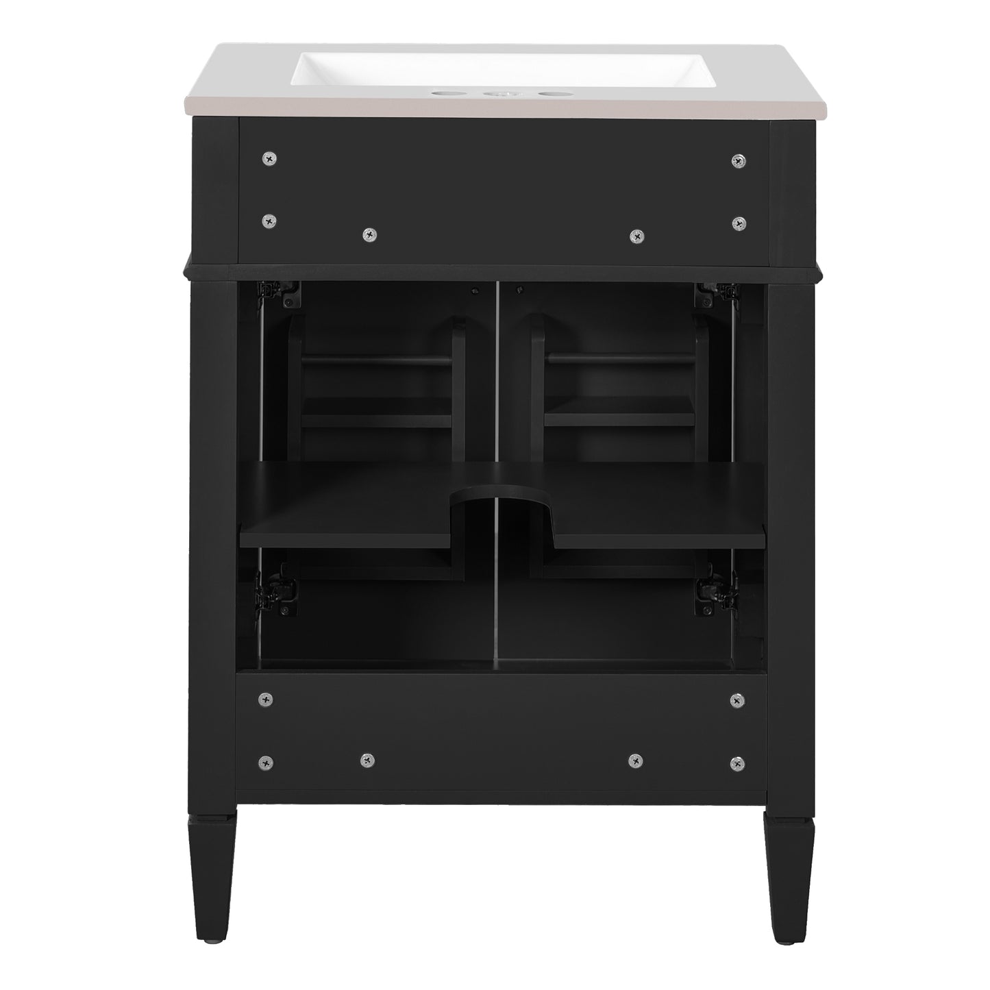 VanityFus 24-in Black Bathroom Vanity Undermount Single Sink Combo with 2 Soft Close with Ceramic Tops 1 Drawer Adjustable Shelves