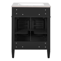 VanityFus 24-in Black Bathroom Vanity Undermount Single Sink Combo with 2 Soft Close with Ceramic Tops 1 Drawer Adjustable Shelves