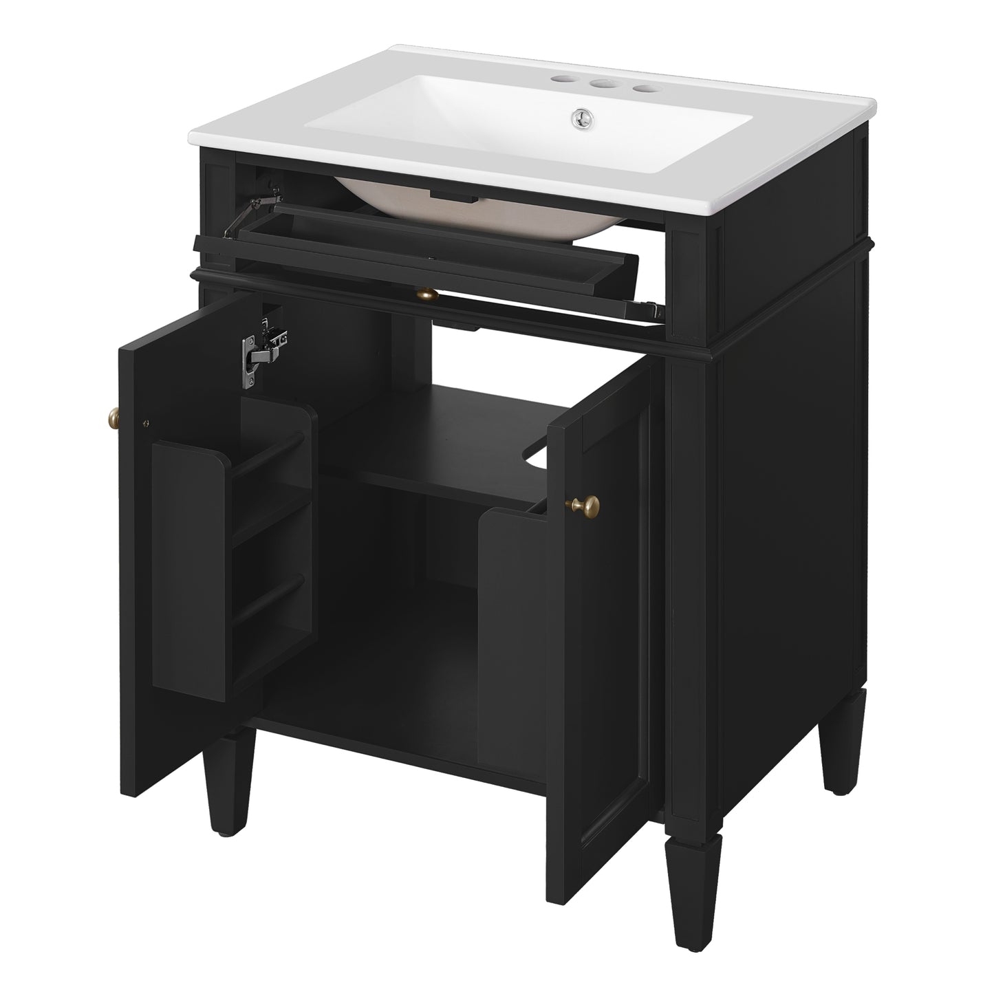 VanityFus 24-in Black Bathroom Vanity Undermount Single Sink Combo with 2 Soft Close with Ceramic Tops 1 Drawer Adjustable Shelves
