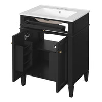 VanityFus 24-in Black Bathroom Vanity Undermount Single Sink Combo with 2 Soft Close with Ceramic Tops 1 Drawer Adjustable Shelves