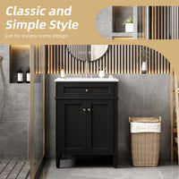 VanityFus 24-in Black Bathroom Vanity Undermount Single Sink Combo with 2 Soft Close with Ceramic Tops 1 Drawer Adjustable Shelves