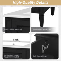 VanityFus 24-in Black Bathroom Vanity Undermount Single Sink Combo with 2 Soft Close with Ceramic Tops 1 Drawer Adjustable Shelves