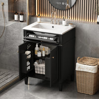 VanityFus 24-in Black Bathroom Vanity Undermount Single Sink Combo with 2 Soft Close with Ceramic Tops 1 Drawer Adjustable Shelves