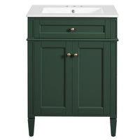 VanityFus 24-in Green Bathroom Vanity Undermount Single Sink Combo with 2 Soft Close with Ceramic Tops 1 Drawer Adjustable Shelves