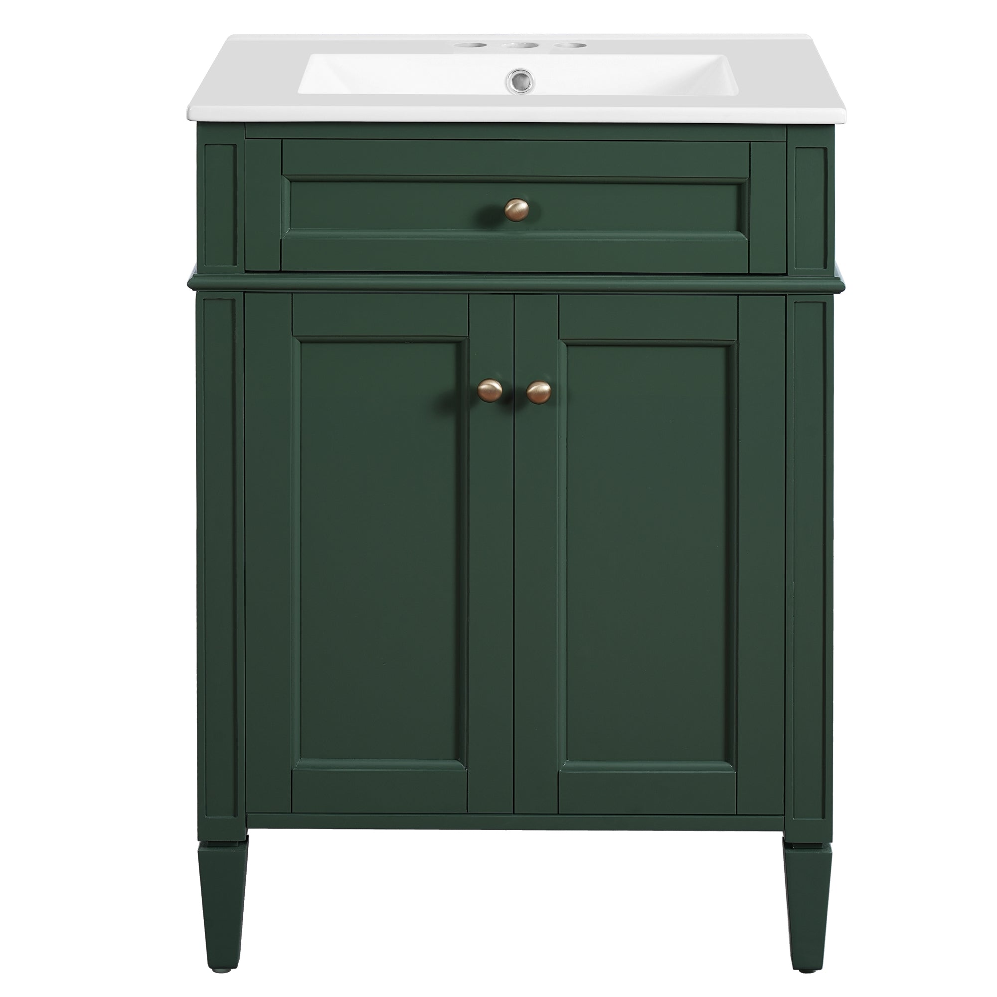 VanityFus 24-in Green Bathroom Vanity Undermount Single Sink Combo with 2 Soft Close with Ceramic Tops 1 Drawer Adjustable Shelves