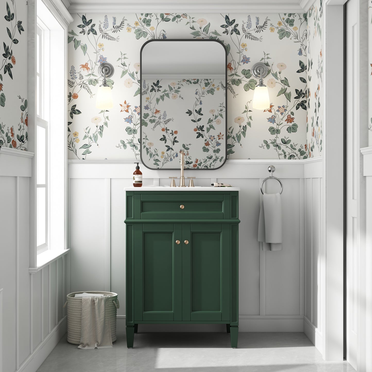 VanityFus 24-in Green Bathroom Vanity Undermount Single Sink Combo with 2 Soft Close with Ceramic Tops 1 Drawer Adjustable Shelves