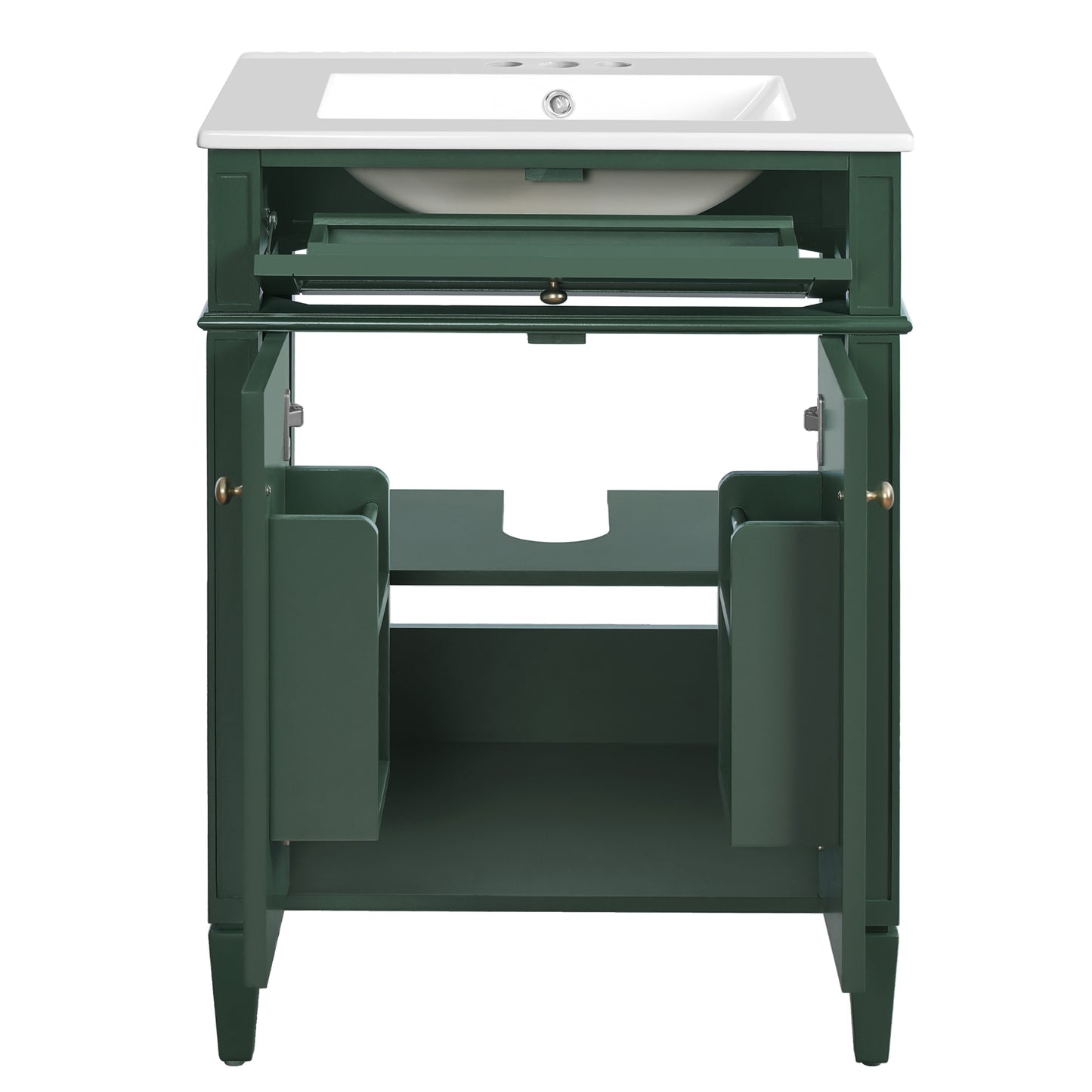 VanityFus 24-in Green Bathroom Vanity Undermount Single Sink Combo with 2 Soft Close with Ceramic Tops 1 Drawer Adjustable Shelves