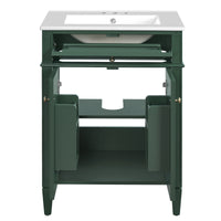 VanityFus 24-in Green Bathroom Vanity Undermount Single Sink Combo with 2 Soft Close with Ceramic Tops 1 Drawer Adjustable Shelves