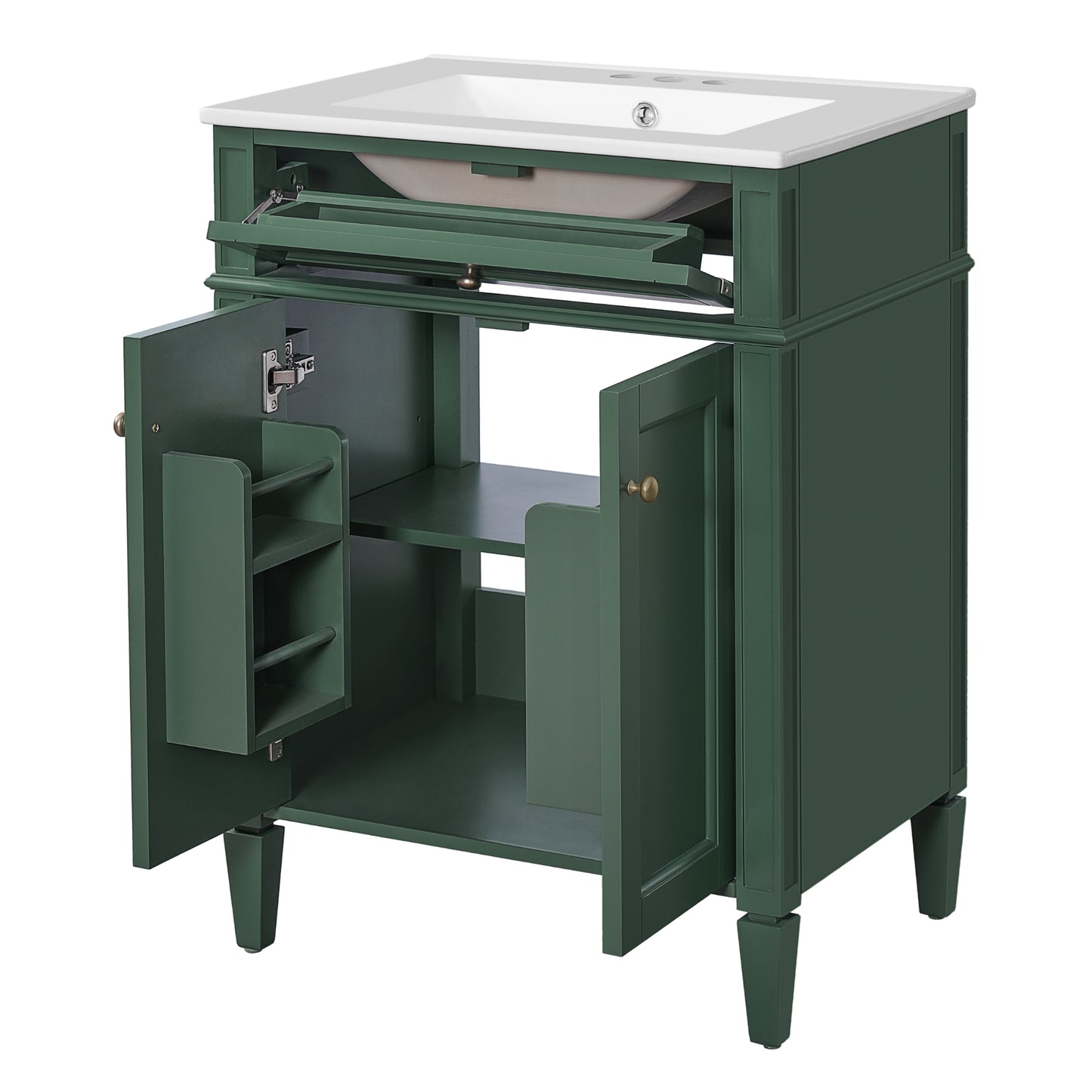 VanityFus 24-in Green Bathroom Vanity Undermount Single Sink Combo with 2 Soft Close with Ceramic Tops 1 Drawer Adjustable Shelves