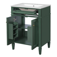 VanityFus 24-in Green Bathroom Vanity Undermount Single Sink Combo with 2 Soft Close with Ceramic Tops 1 Drawer Adjustable Shelves