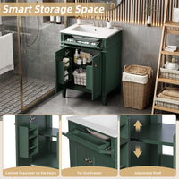VanityFus 24-in Green Bathroom Vanity Undermount Single Sink Combo with 2 Soft Close with Ceramic Tops 1 Drawer Adjustable Shelves