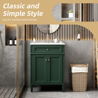 VanityFus 24-in Green Bathroom Vanity Undermount Single Sink Combo with 2 Soft Close with Ceramic Tops 1 Drawer Adjustable Shelves