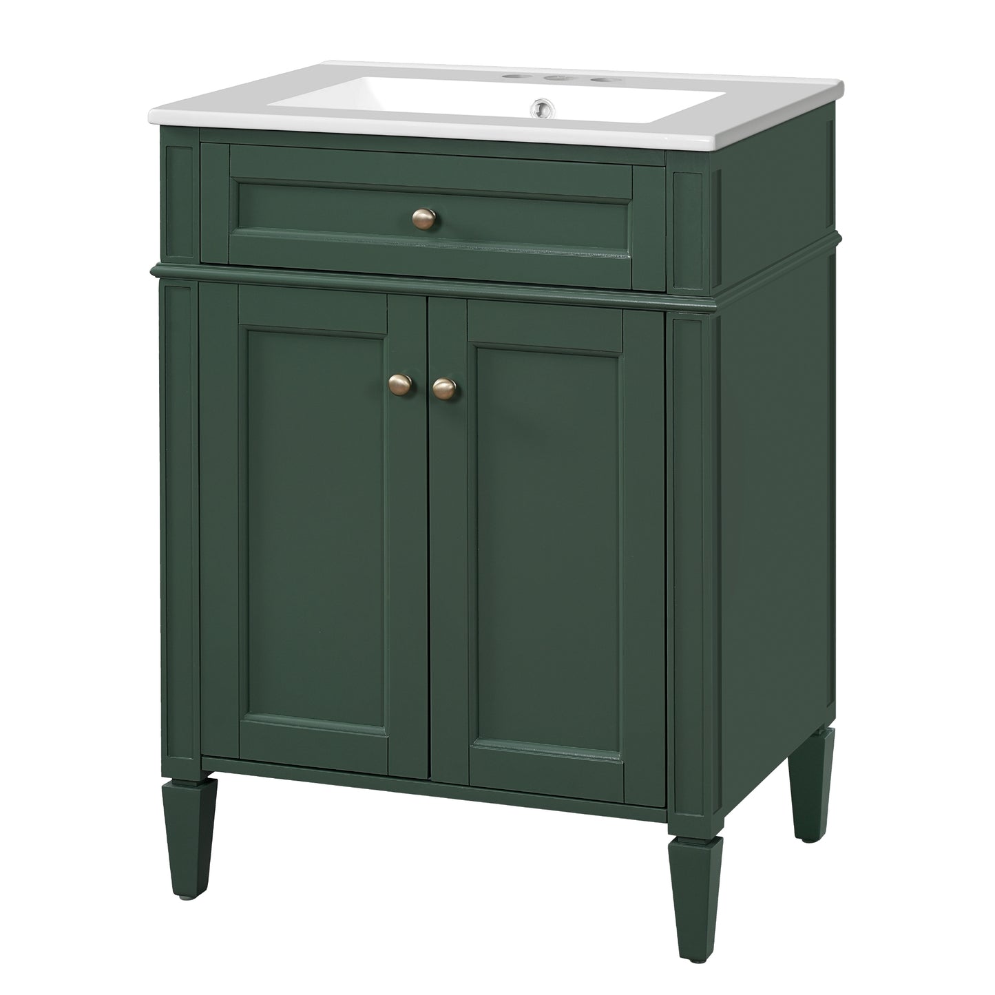 VanityFus 24-in Green Bathroom Vanity Undermount Single Sink Combo with 2 Soft Close with Ceramic Tops 1 Drawer Adjustable Shelves