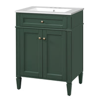 VanityFus 24-in Green Bathroom Vanity Undermount Single Sink Combo with 2 Soft Close with Ceramic Tops 1 Drawer Adjustable Shelves