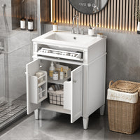 VanityFus 24-in White Bathroom Vanity Undermount Single Sink Combo with 2 Soft Close with Ceramic Tops 1 Drawer Adjustable Shelves