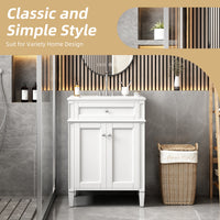 VanityFus 24-in White Bathroom Vanity Undermount Single Sink Combo with 2 Soft Close with Ceramic Tops 1 Drawer Adjustable Shelves