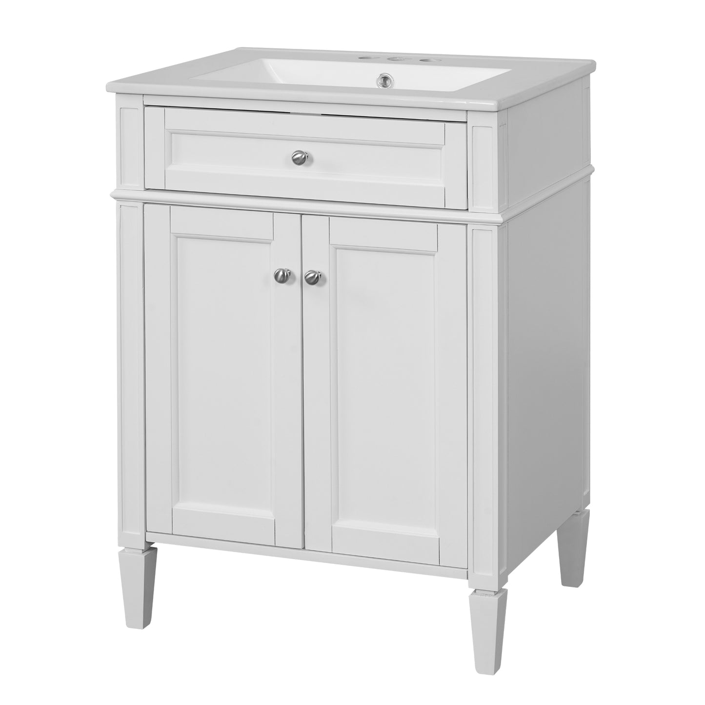 VanityFus 24-in White Bathroom Vanity Undermount Single Sink Combo with 2 Soft Close with Ceramic Tops 1 Drawer Adjustable Shelves